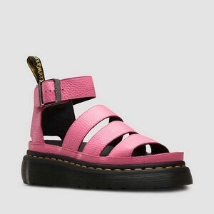 dr. martens pink clarissa ii quad milled napa leather platform sandal in pink